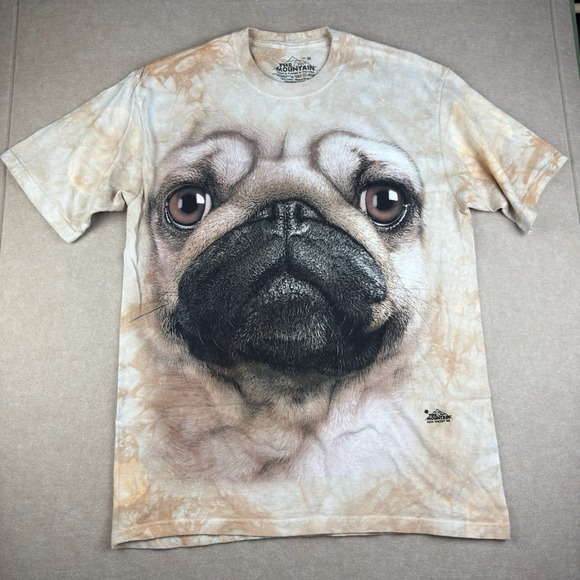 The Mountain Other - The Mountain M Beige Tie Dye Pug Dog Face T-Shirt Men's Animal Tee Dog Lover Pet